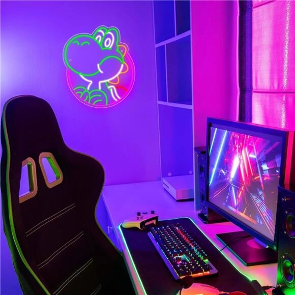 Yoshi Mario World LED Neon Sign Vintage Style Game Room Light Bedroom BRIGHT New - Picture 6 of 7